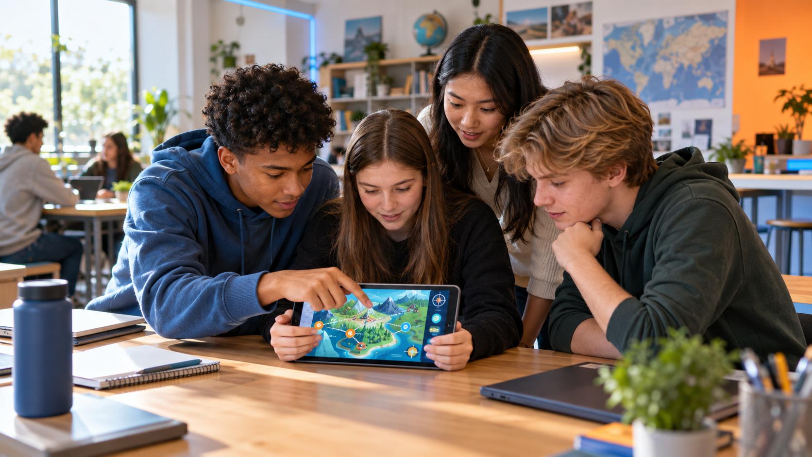 Learners taking part in an interactive tablet-based learning mission