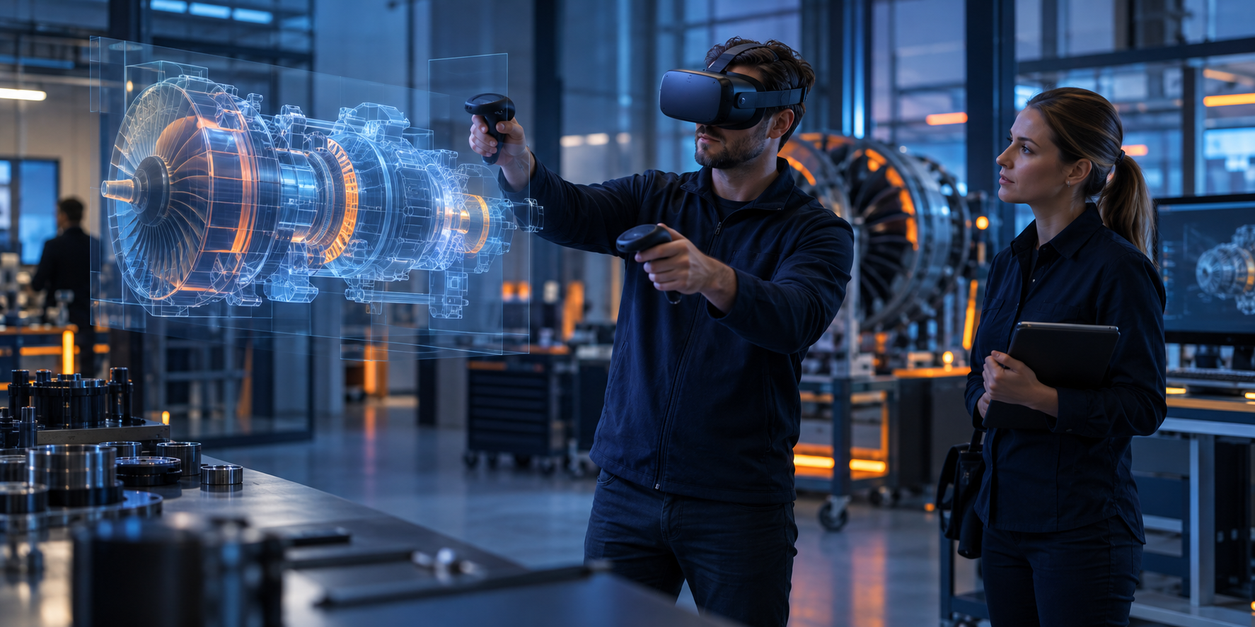 Professional using virtual reality in an immersive training environment
